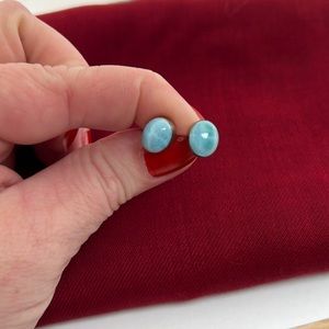 Natural Larimar oval stud earrings in sterling silver